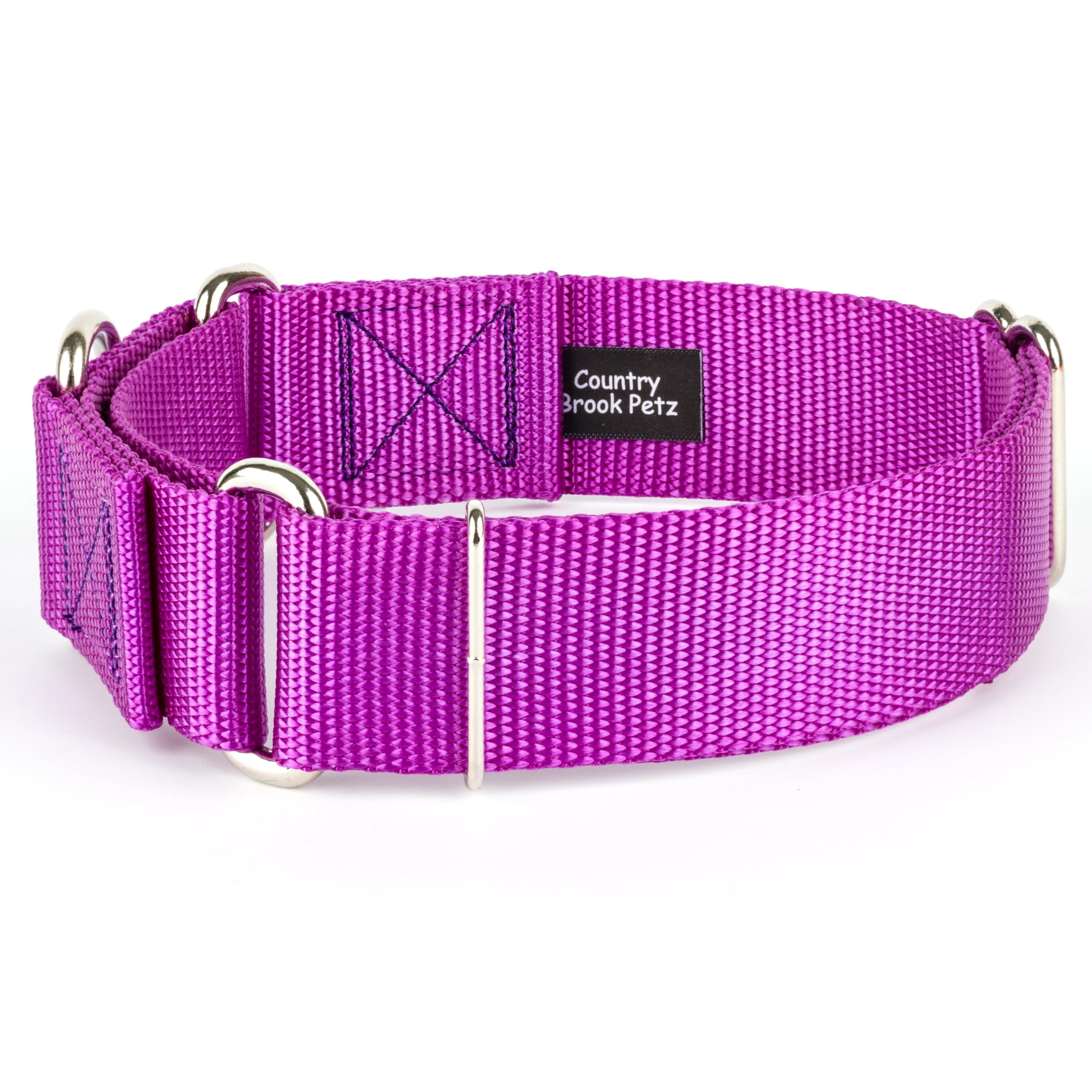 Country Brook Petz - Vibrant 18 Color Selection - 1 1/2 Inch Martingale Heavyduty Nylon Dog Collar (Large, Bright Purple)